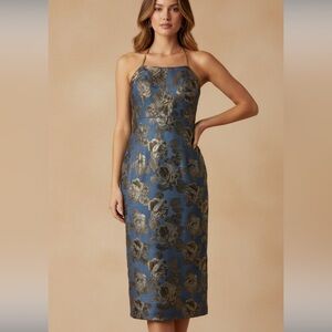 Elegant Floral Halter/strapless  Dress. Holiday Party/ Christmas/ grad/NYE